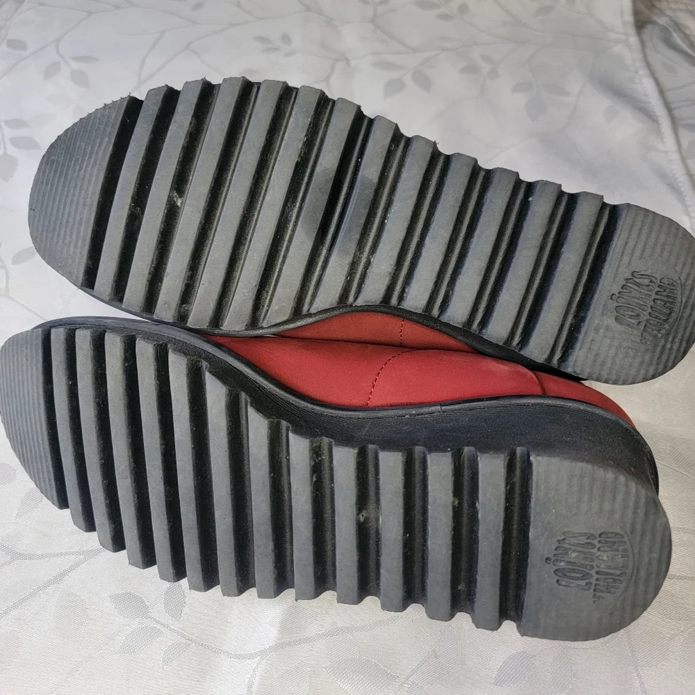 Loints‎ Of Holland Dark Red Leather Ankle Strap Comfort Wedge Shoes Size 7.5